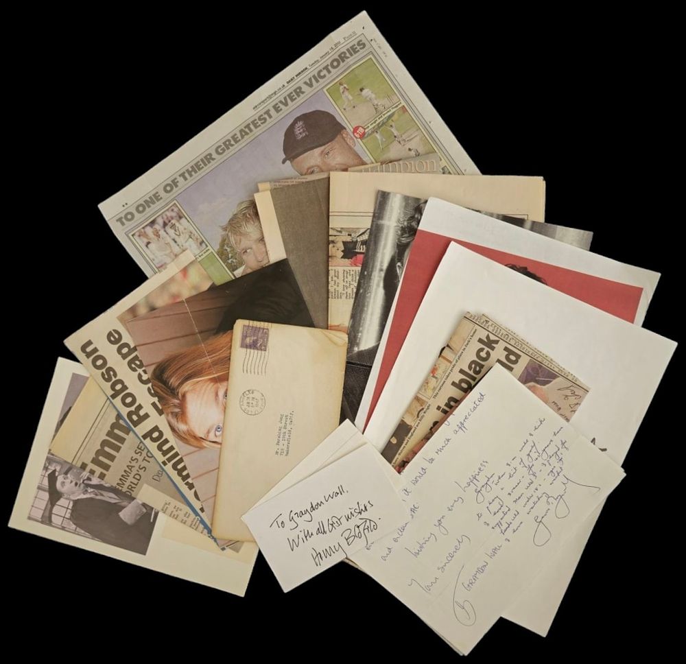 Lot 25: Sport/Entertainment collection of approx 15 signed photos/cards/newspapers including...