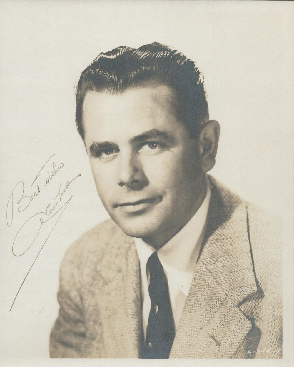 Lot 63: Glen Ford signed 10x8 inch sepia vintage photo...