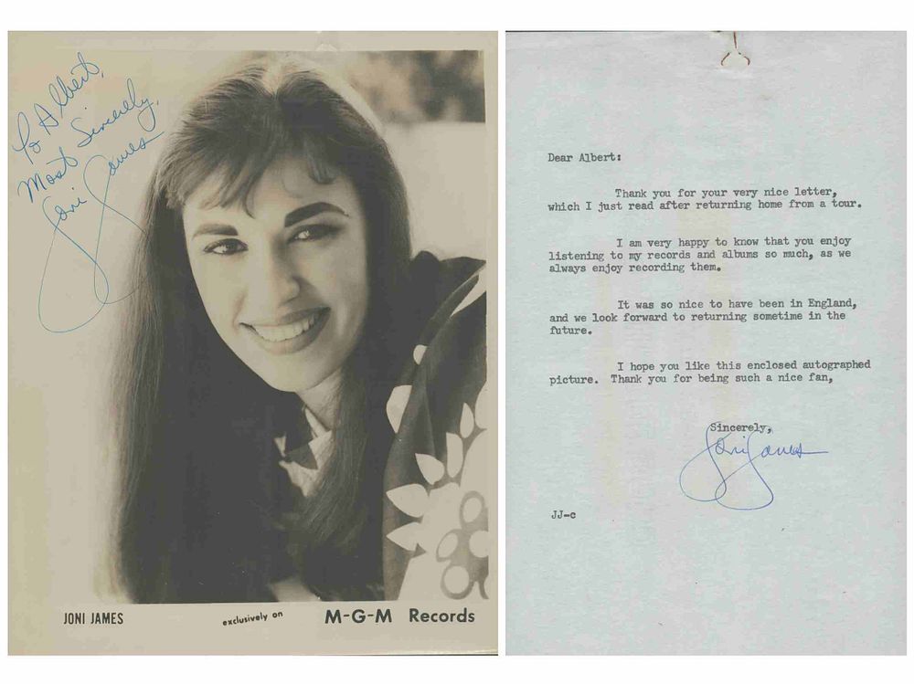 Lot 67: Joni James signed 10x8 inch black and white...