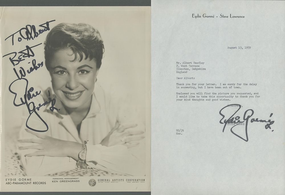 Lot 96: Eydie Gorme signed 10x8 inch black and white...