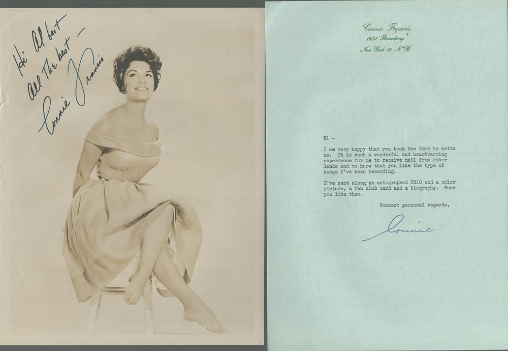 Lot 104: Connie Francis signed 10x8 inch vintage sepia photo...