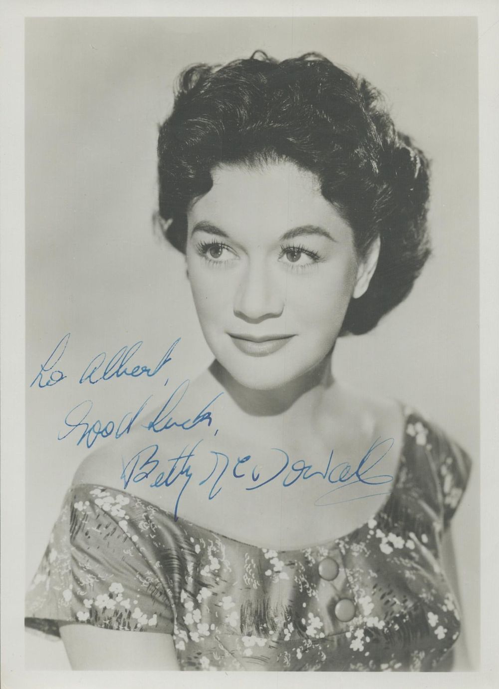 Lot 110: Betty McDowall signed 6x5 inch approx black and...