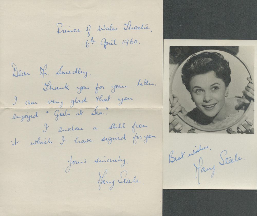 Lot 112: Mary Steele signed 6x4 inch approx black and...