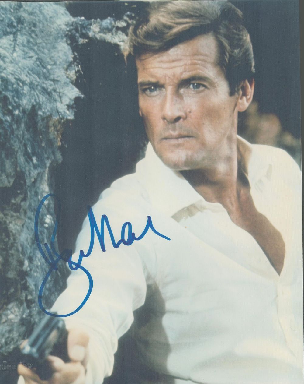 Lot 134: Roger Moore signed 10x8 inch James Bond colour...