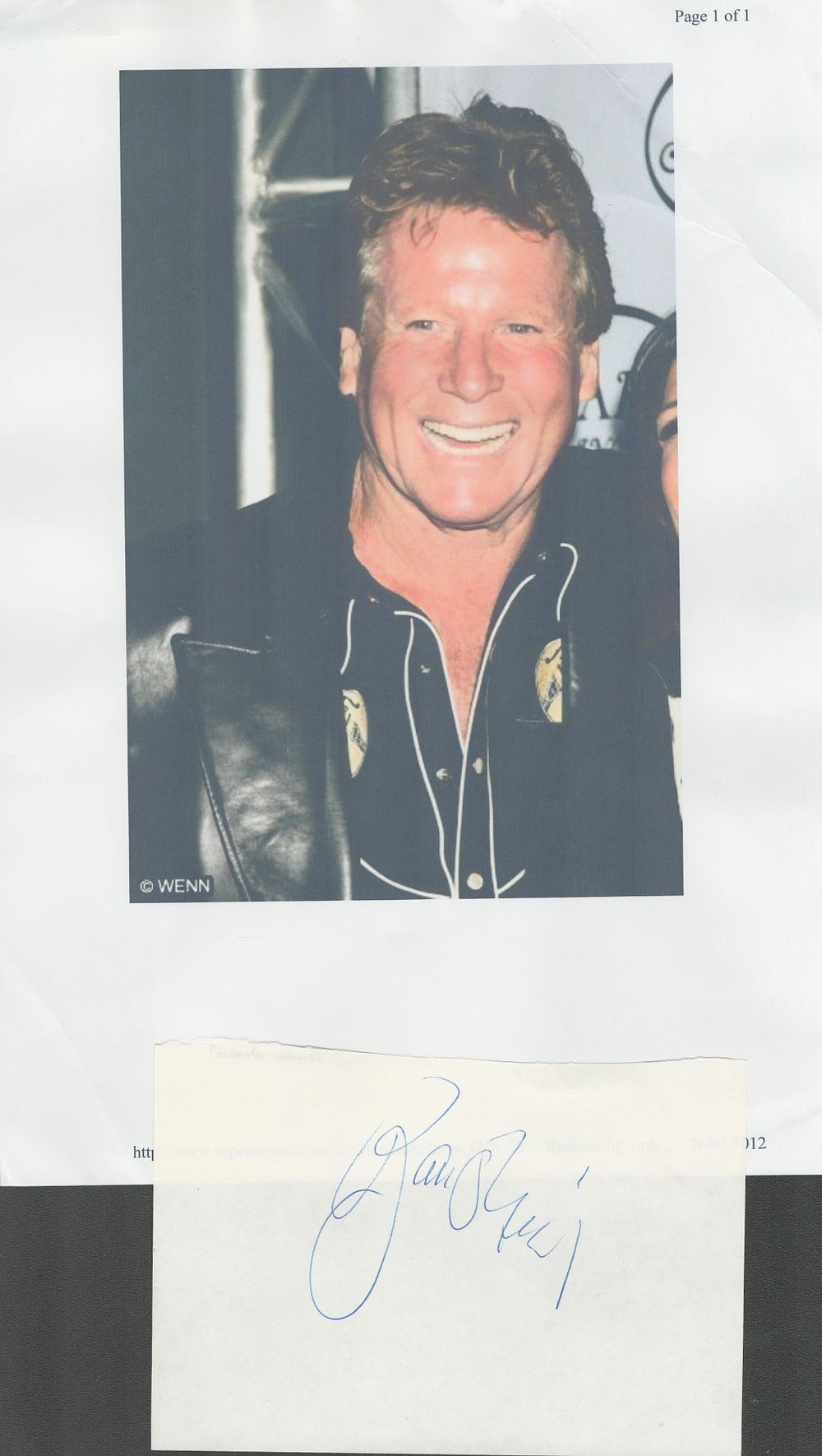 Lot 147: Ryan O'Neil signed 6x4 inch album page. Good...