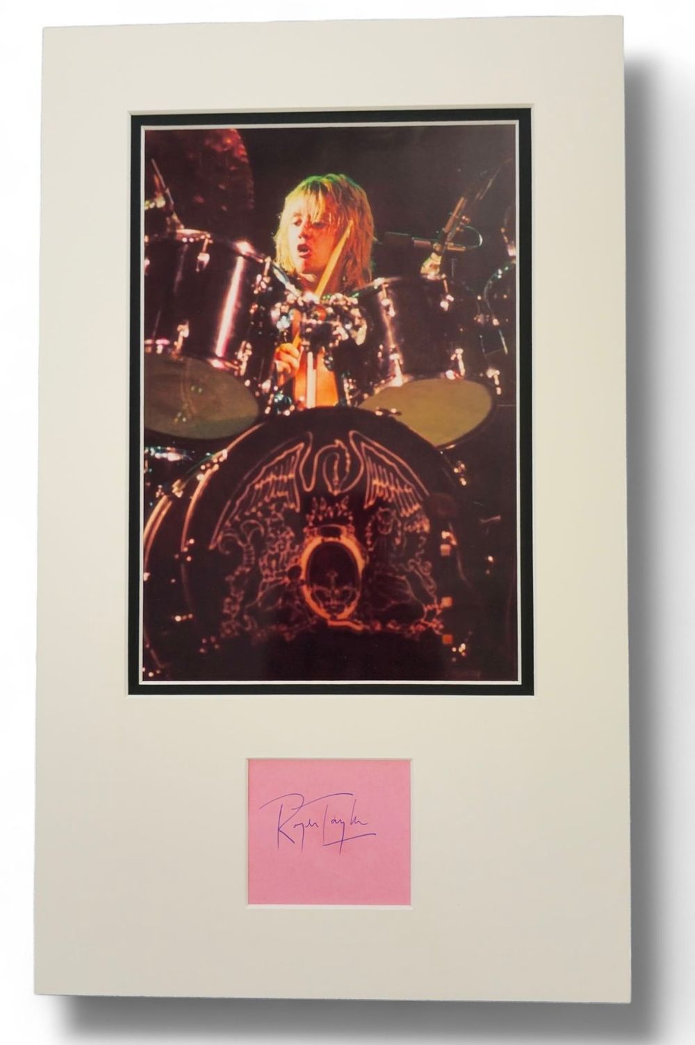 Lot 154: Roger Taylor 19x12 inch mounted signature display includes...