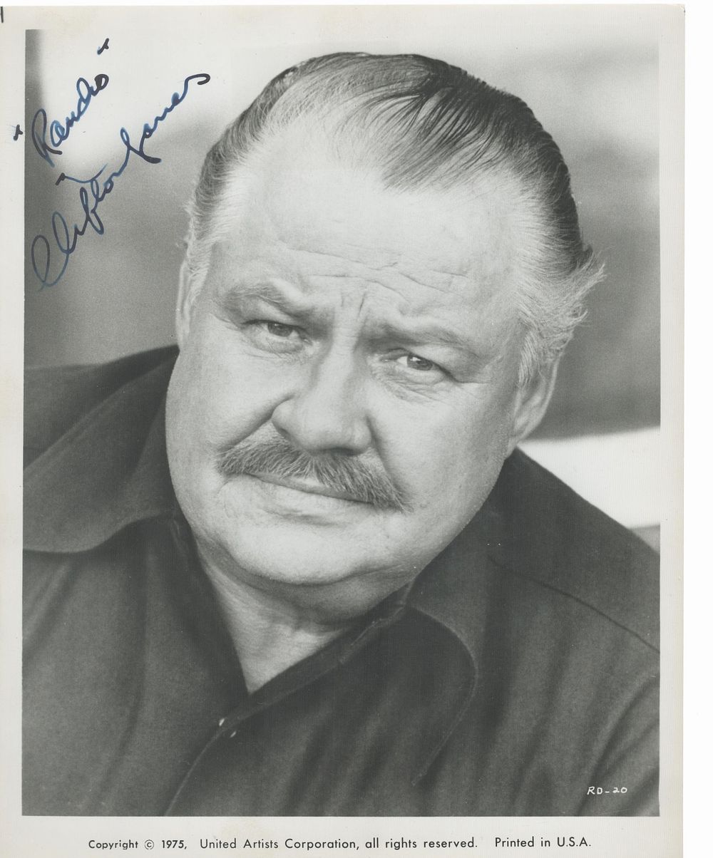 Lot 189: Clifton James signed 10x8 inch black and white...