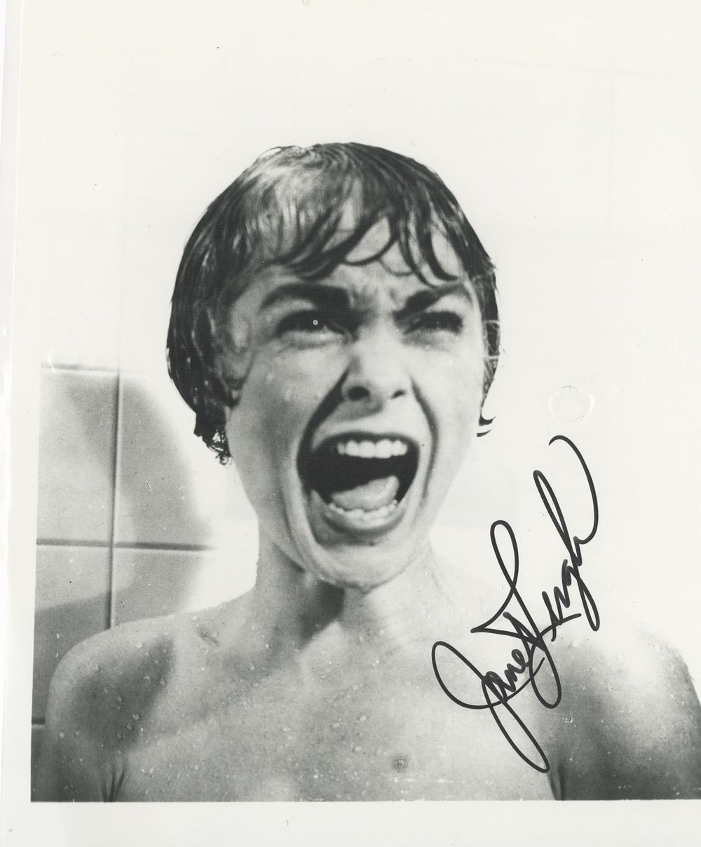 Lot 201: Janet Leigh signed 10x8 inch Physco black and...