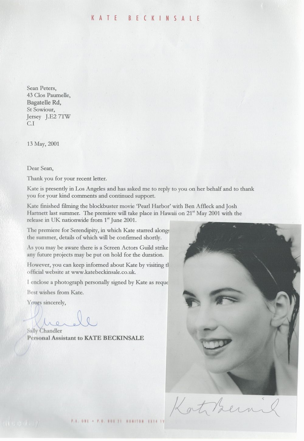 Lot 241: Kate Beckinsale signed 6x4 inch black and white...
