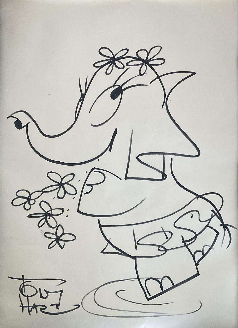 Lot 285: Tony Hart signed illustration of an elephant. Approx...