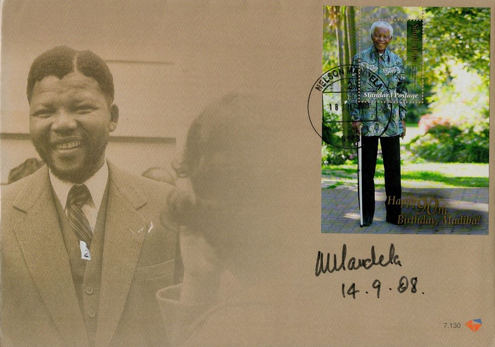 Lot 286: Nelson Mandela signed FDC single stamp plus single...