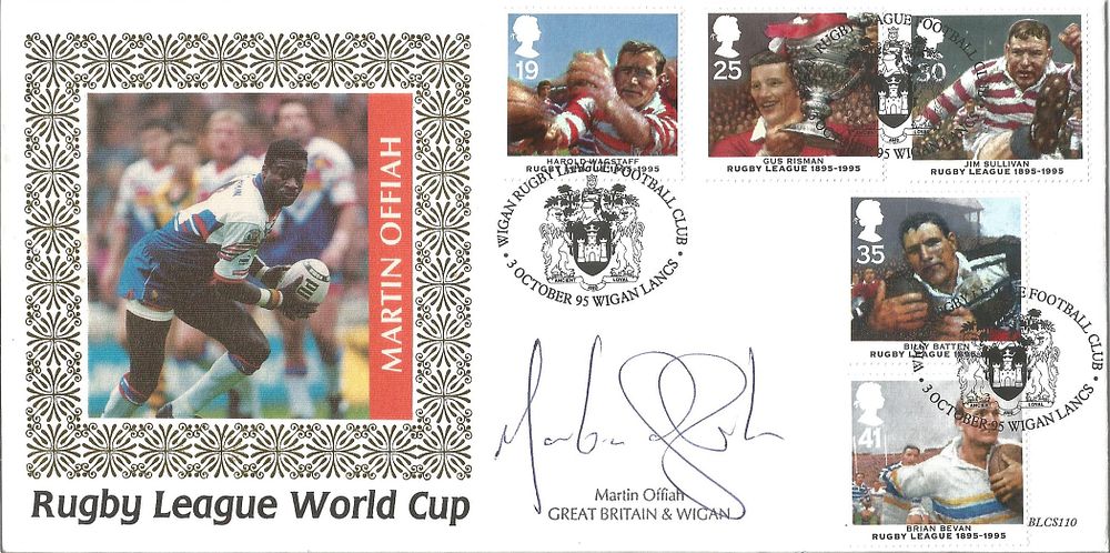 Lot 289: Martin Offiah signed Rugby League World Cup FDC.3/10/95...