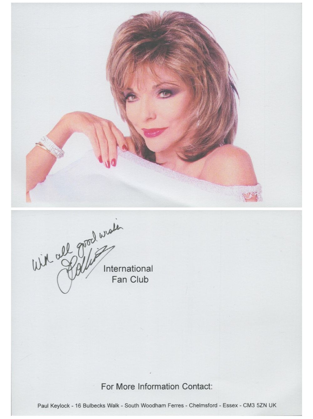 Lot 348: Dame Joan Collins, DBE signed on back of...