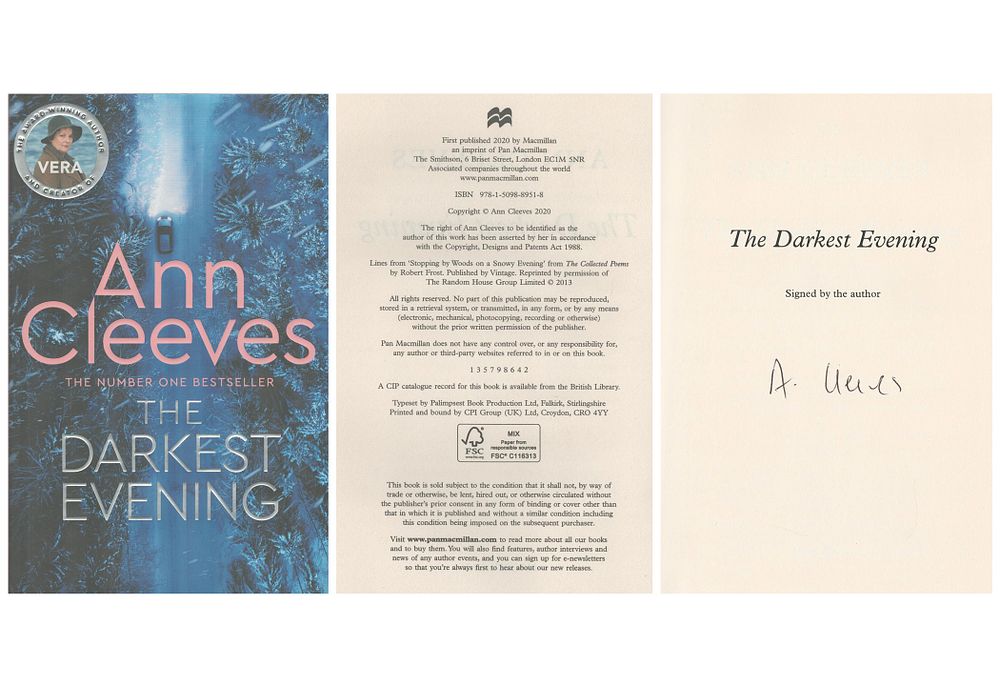Lot 432: Ann Cleeves signed hardback book titled The Darkest...