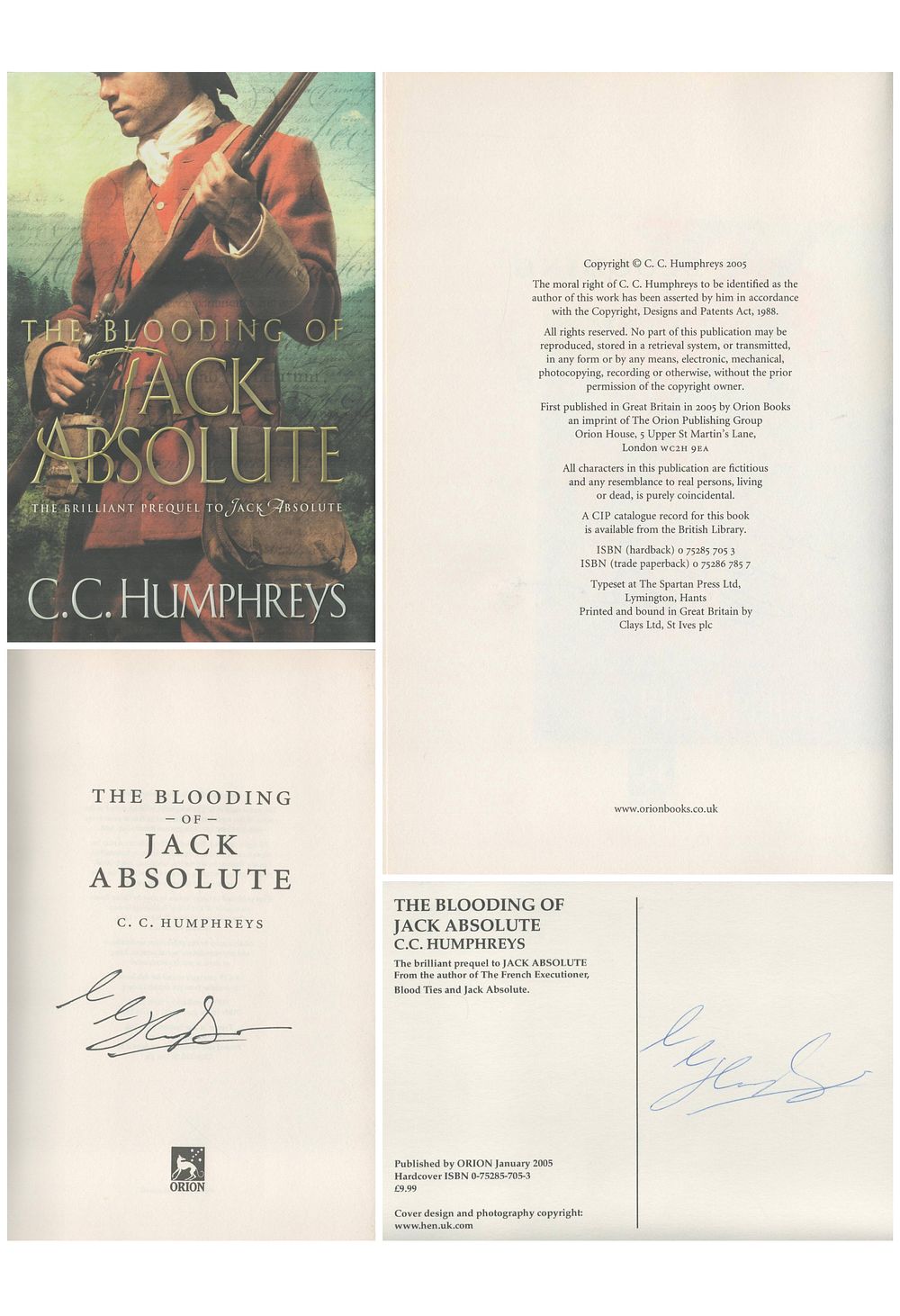Lot 449: C.C. Humphreys signed hardback book titled The Blooding...