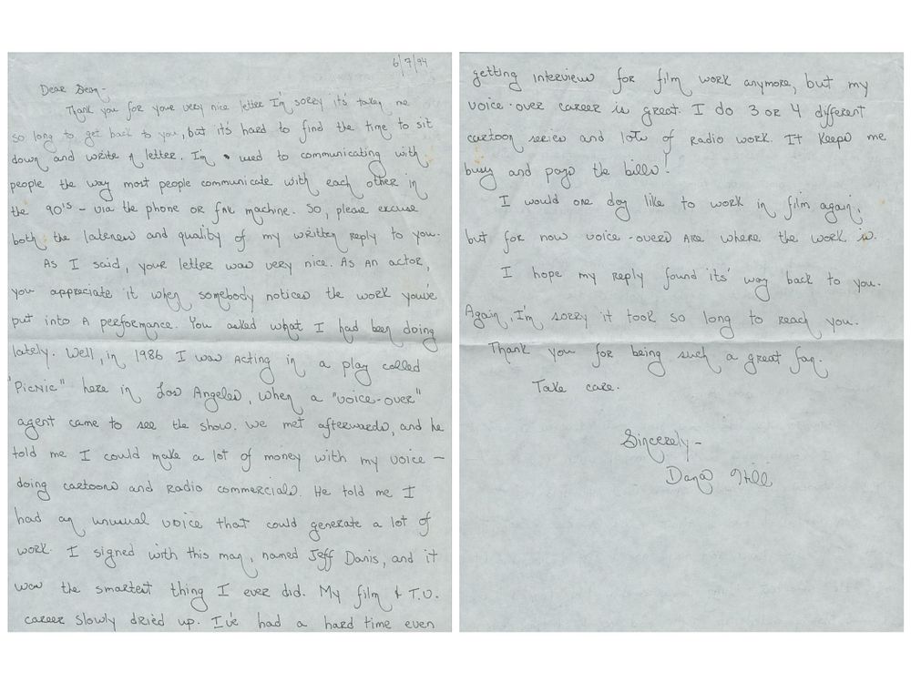 Lot 463: Dana Hill signed, ALS Thank you letter dated...