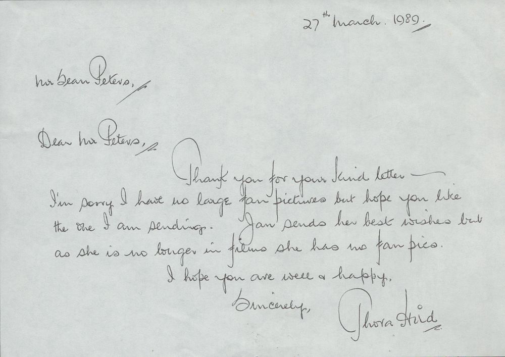 Lot 477: Dame Thora Hird, DBE signed, ALS Thank you...