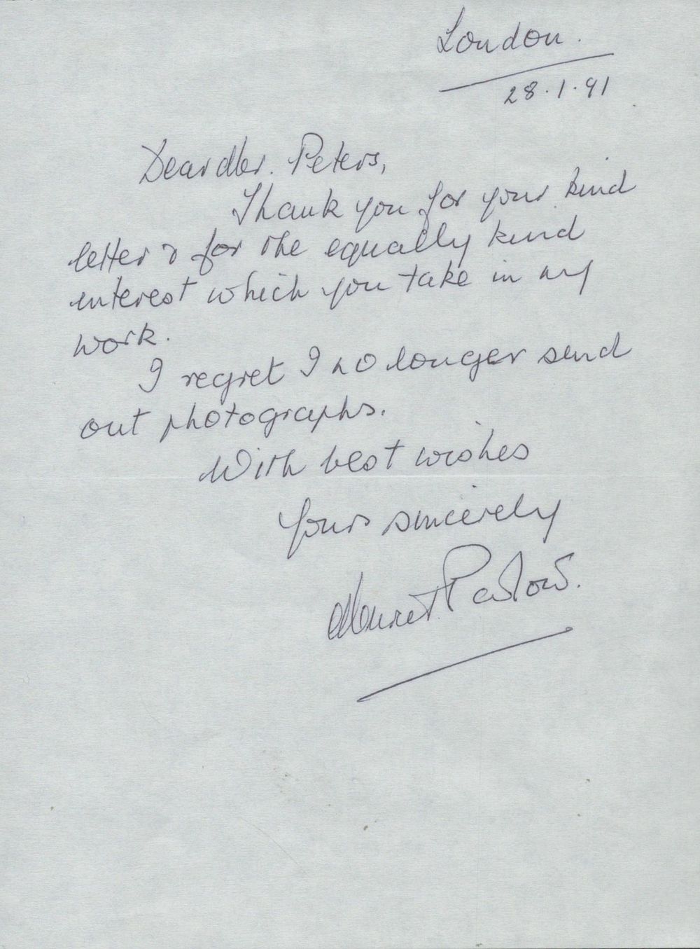 Lot 478: Muriel Pavlow signed, ATL Thank Letter dated 28.1.91....