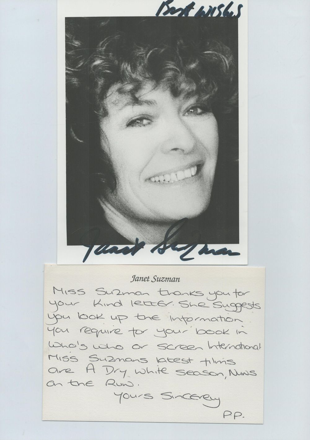 Lot 499: Dame Janet Suzman, DBE signed black & white...
