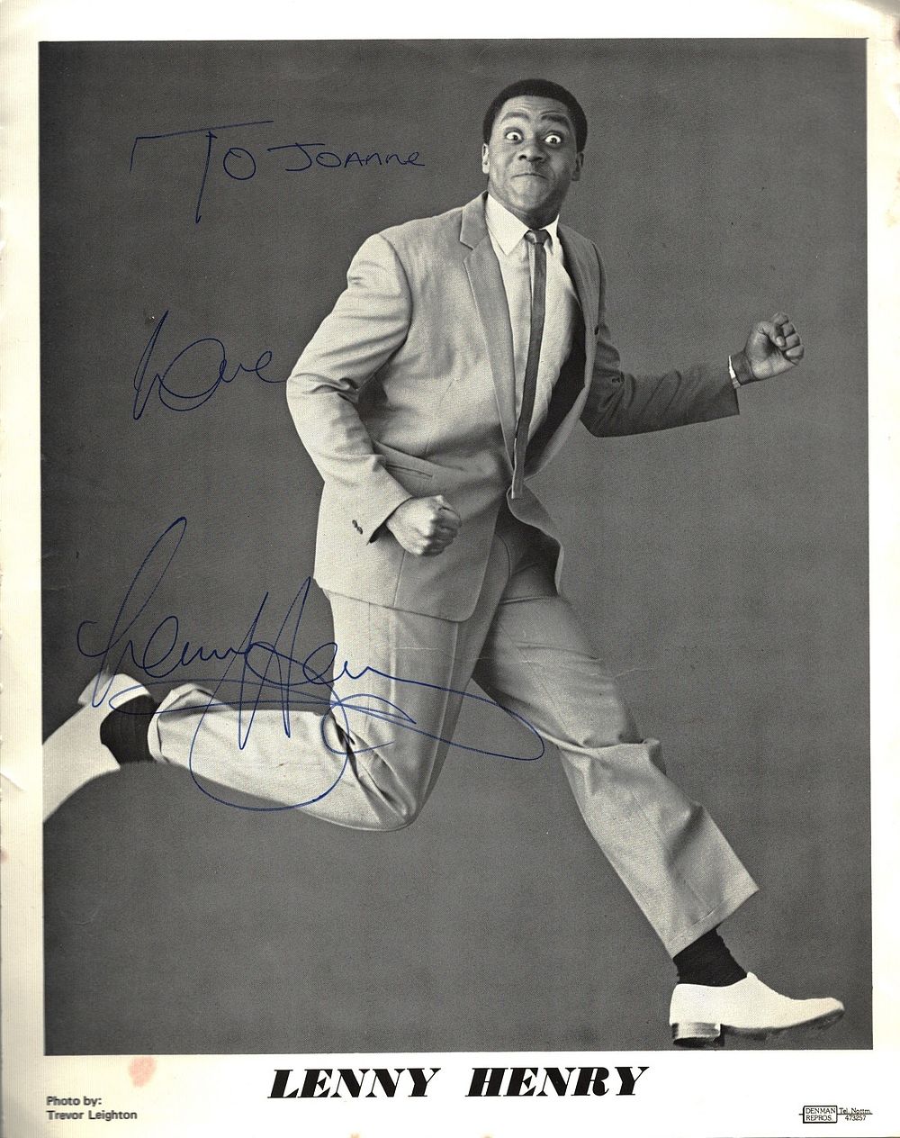 Lot 513: Lenny Henry Signed black and white promo photo,...