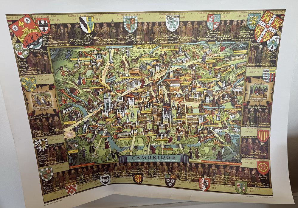 Lot 526: Vintage pictorial Map print collection includes London, Cambridge,...