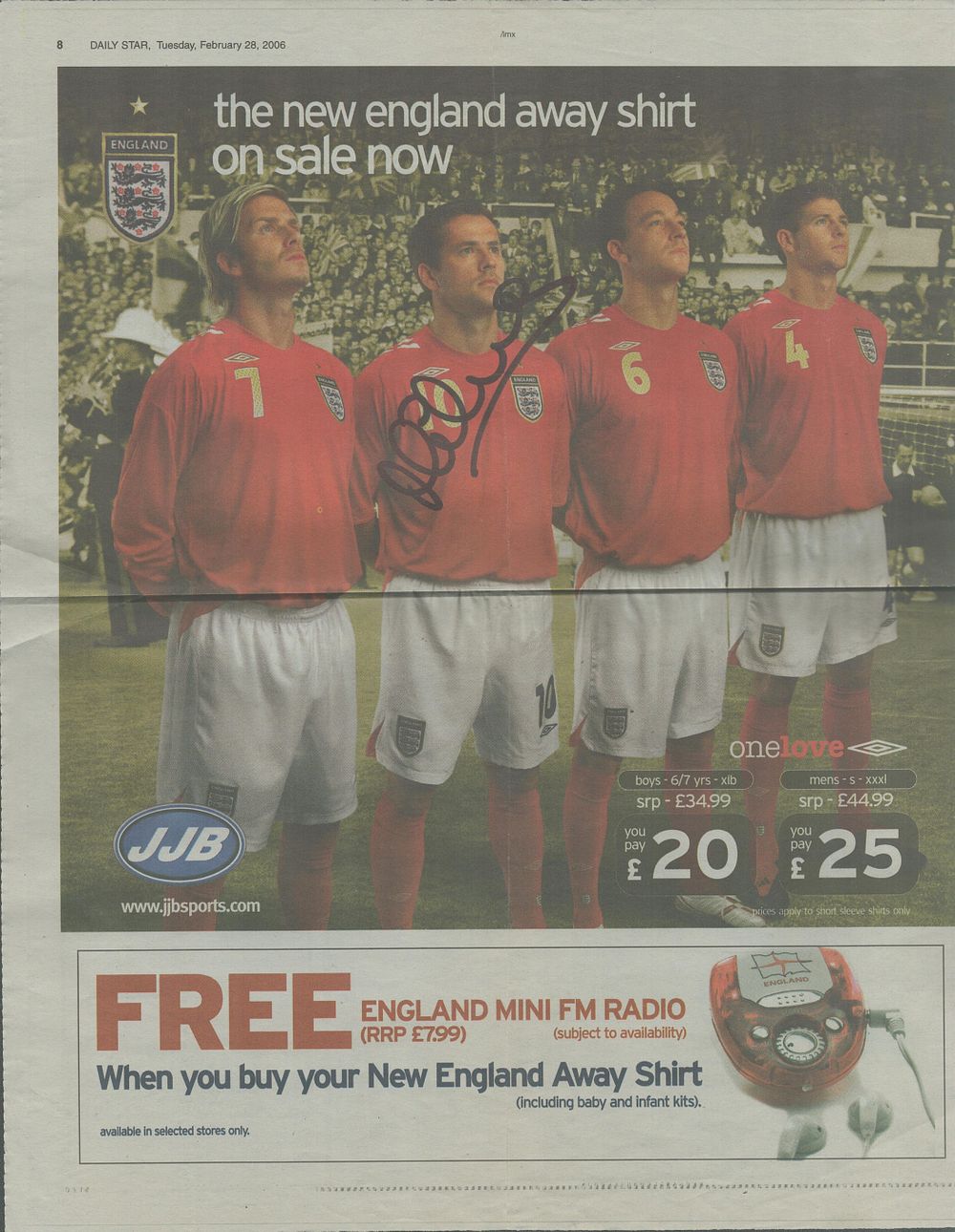 Lot 538: Michael Owen signed colour newspaper photo 15x12 inch...