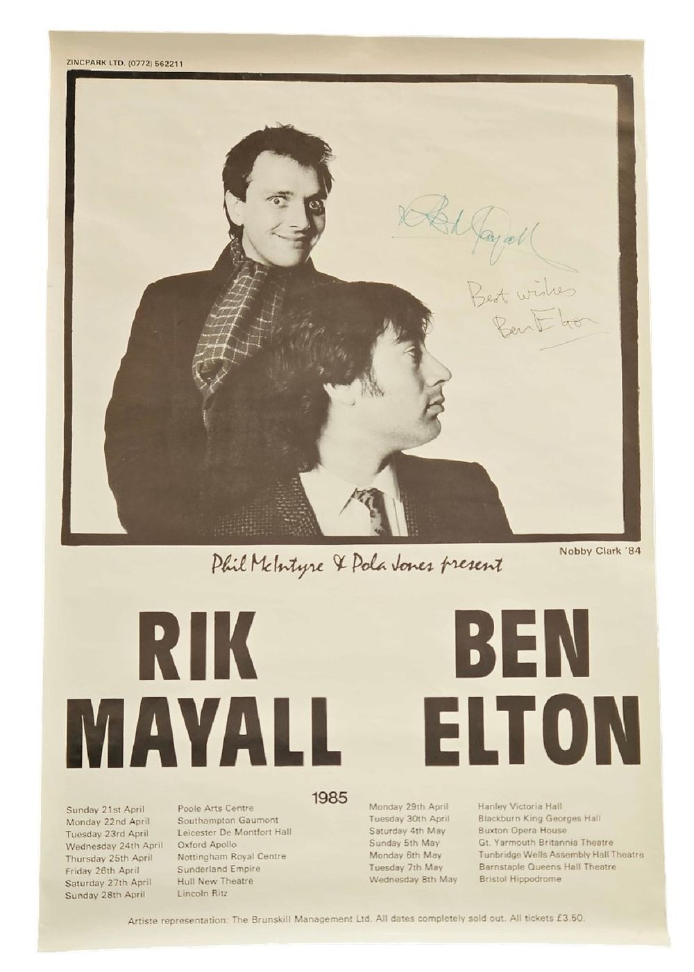 Lot 544: Rick Mayall and Ben Elton signed tour poster...