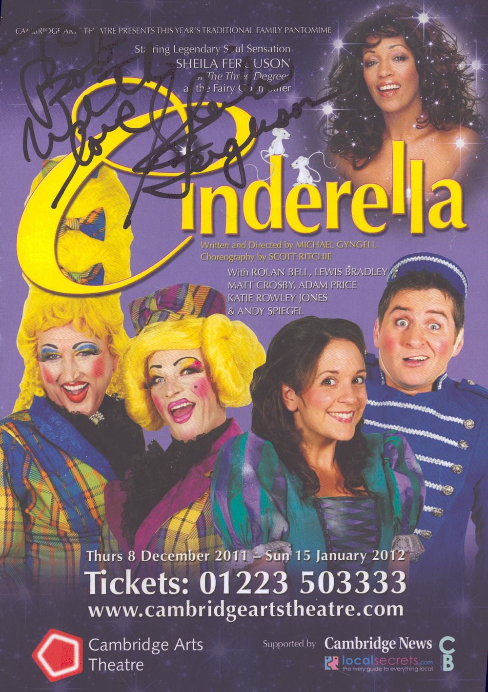 Lot 551: Sheila Ferguson signed Theatre Leaflet. 'Cinderella'. Dedicated. Good...