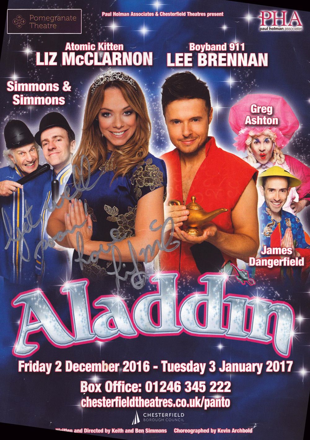 Lot 552: Liz Mcclarnon signed Theatre Flyer. 'Aladdin'. Good condition....