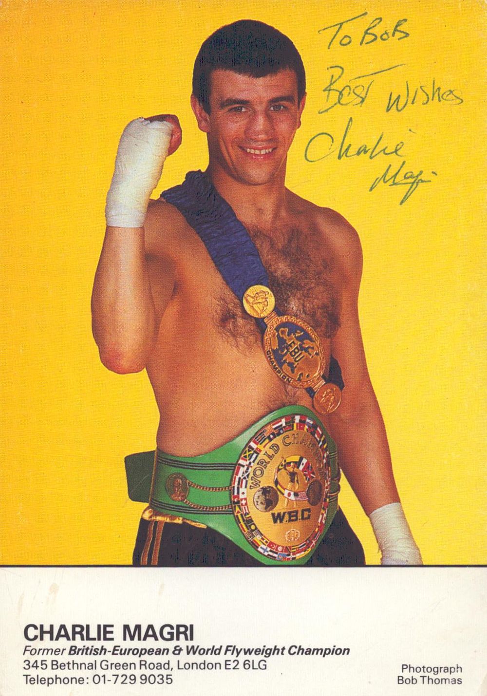 Lot 566: Boxer, Charlie Magri signed promo colour photo card...