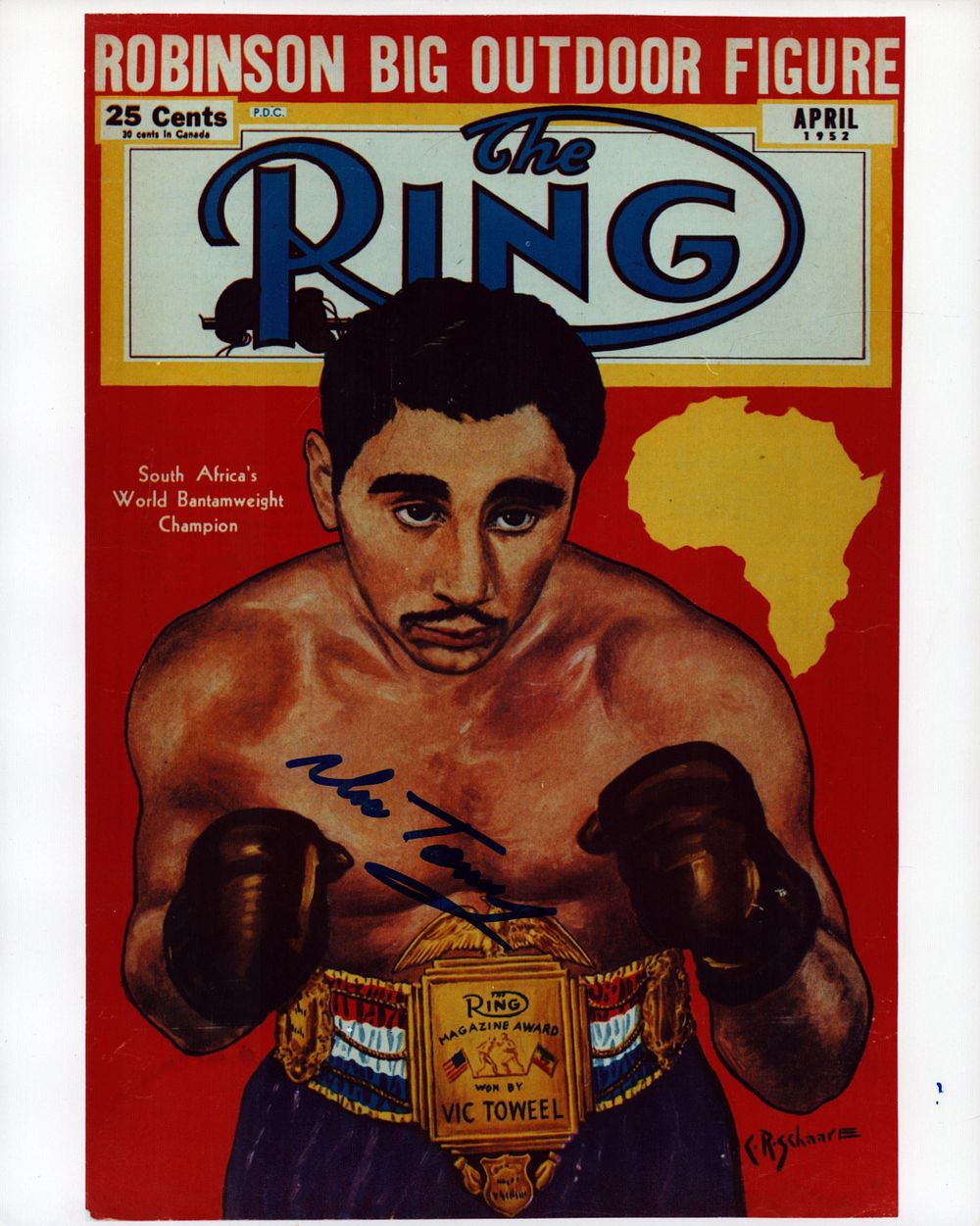 Lot 571: Boxer, Vic Toweel signed The RING 1952 vintage...