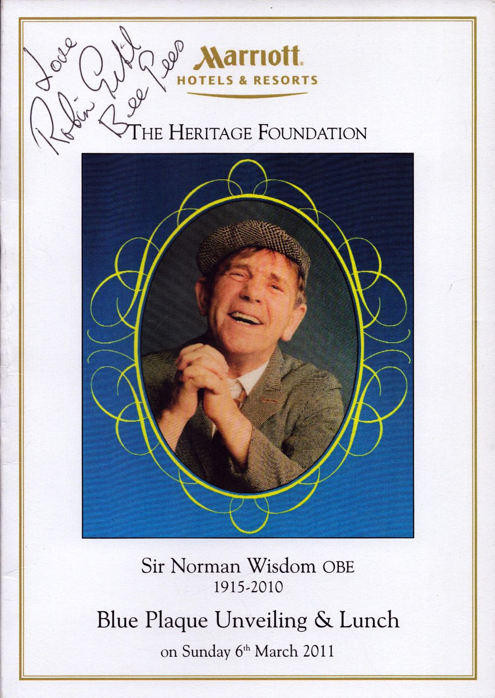 Lot 573: Robin Gibb, CBE signed card. 'Bee Gees' Was...