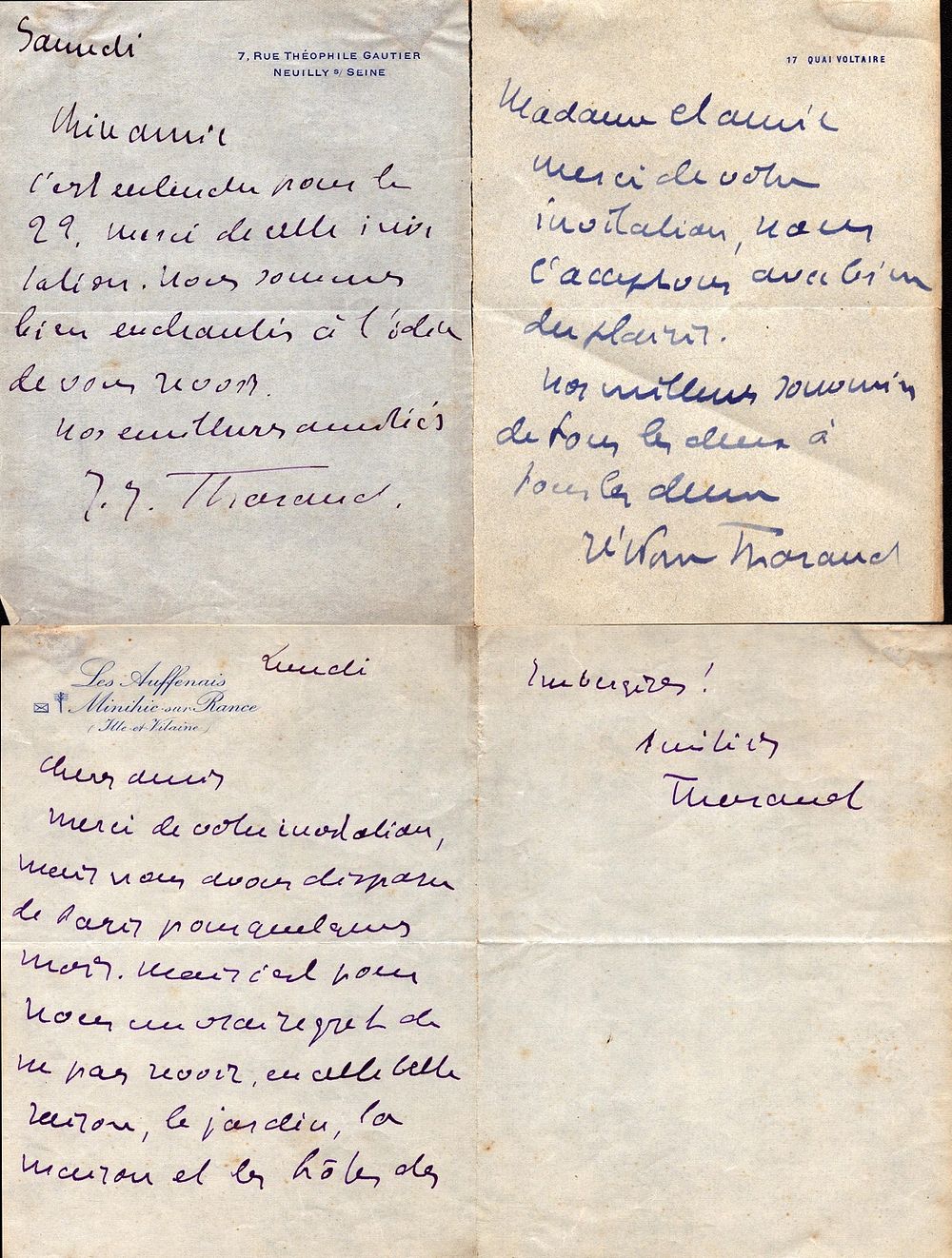 Lot 639: Jérôme Tharaud ALS collection. 3 handwritten letters with...