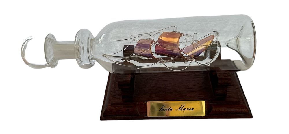 Lot 669: Santa Maria glass ship in glass bottle, Mayflower...