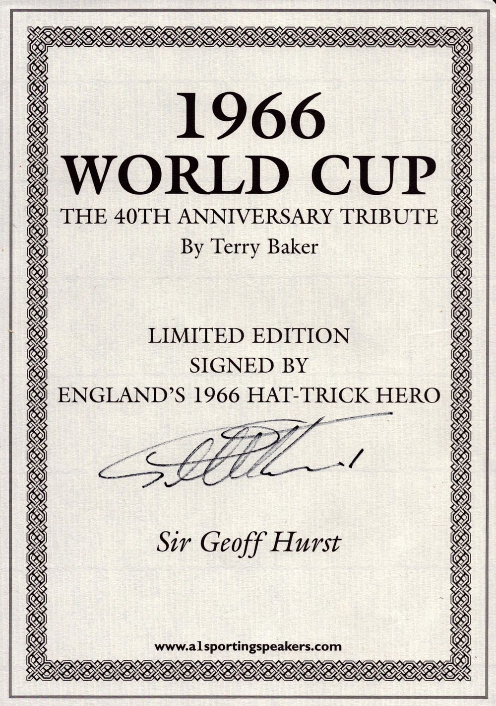 Lot 679: Footballer, Sir Geoff Hurst, MBE signed Book Insert...
