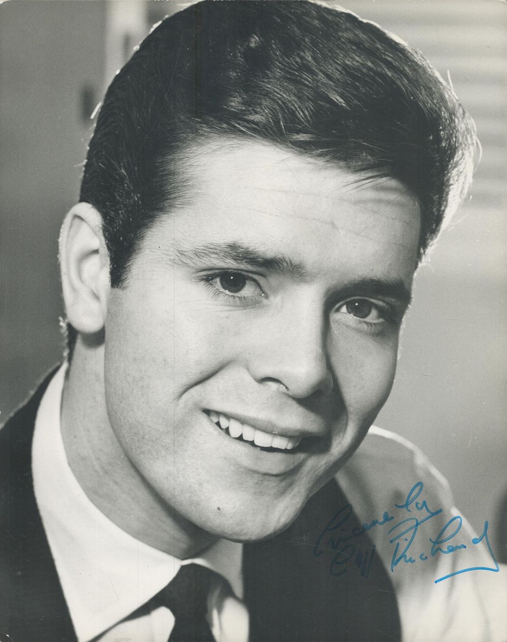 Lot 75: Cliff Richard signed vintage 10x8 inch black and...