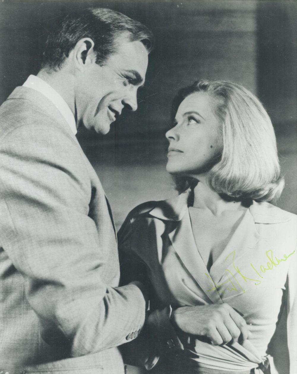 Lot 84: Honor Blackman signed 10x8 inch James Bond black...