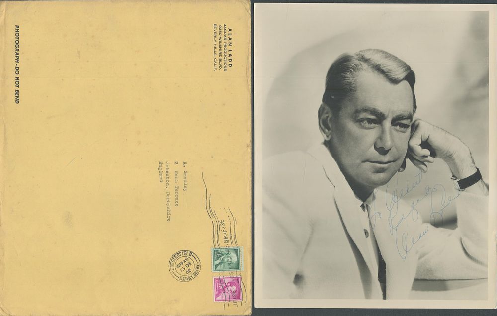 Lot 104: Alan Ladd signed 10x8inch black and white photo...