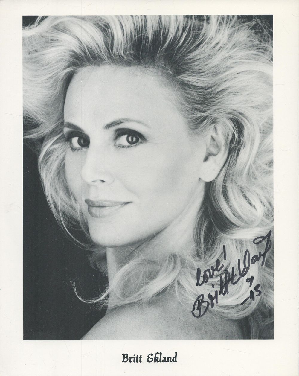 Lot 152: Britt Ekland signed 10x8inch black and white photo....