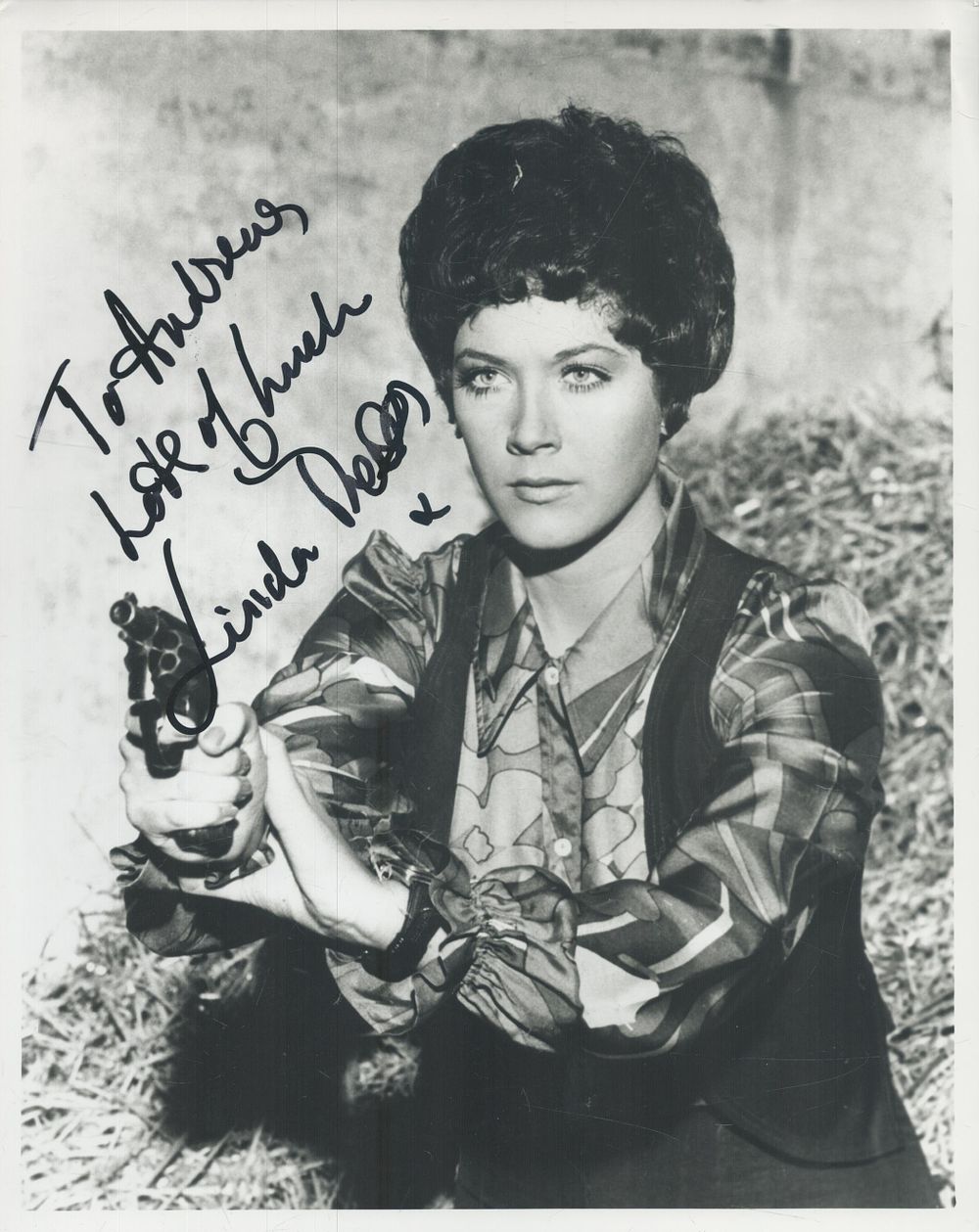 Lot 153: Linda Thorson signed 10x8inch black and white photo....