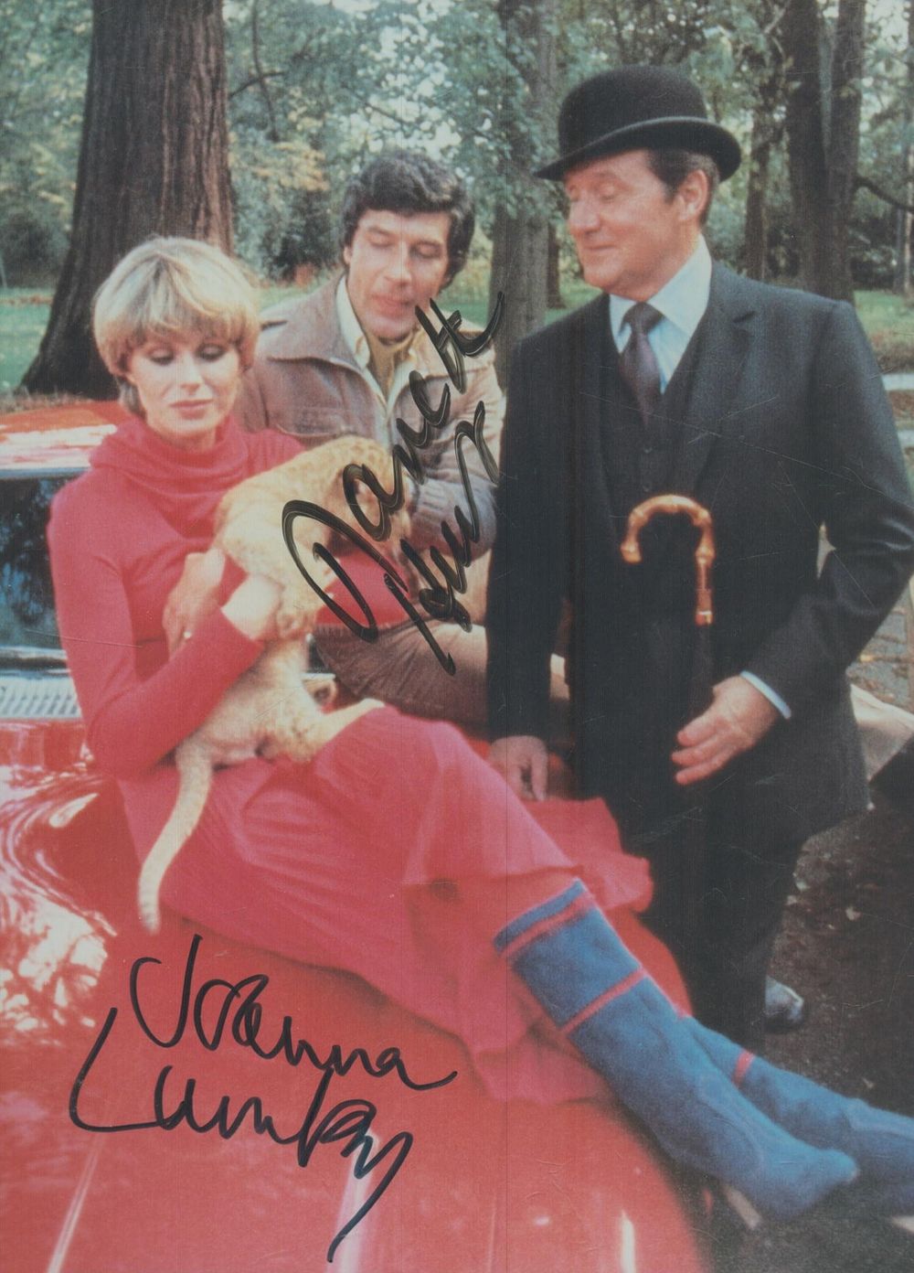 Lot 158: Joanna Lumley and Gareth Hunt signed 7x5 inch...