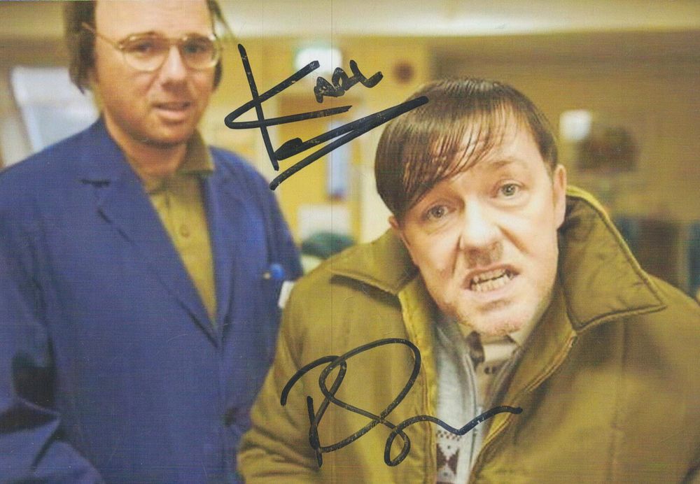 Lot 167: Ricky Gervais and Karl Pilkington signed 6x4inch colour...