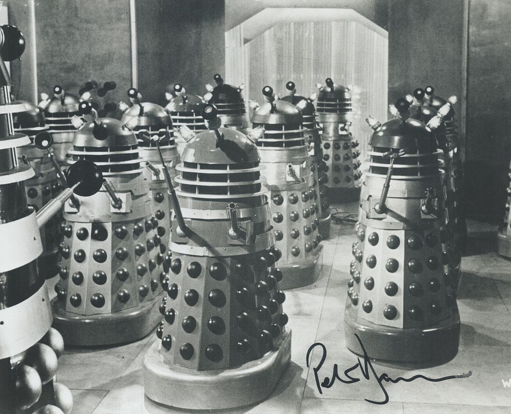 Lot 187: Peter Davison signed 10x8inch black and white Daleks...