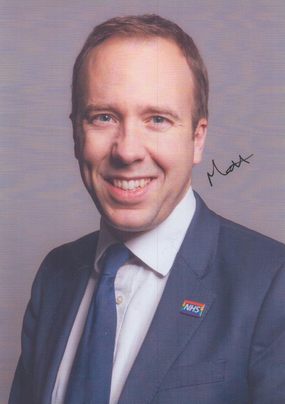 Lot 198: Matt Hancock signed 7x5inch colour photo. Good condition....