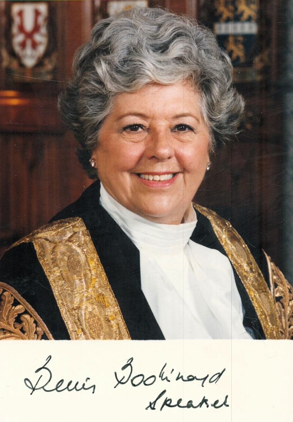 Lot 210: Betty Boothroyd signed 5x3inch colour photo. Good condition....