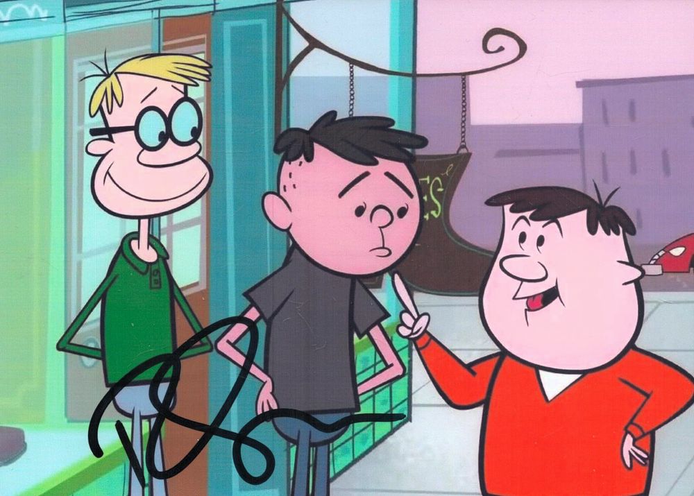 Lot 219: Ricky Gervais signed 7x5inch colour cartoon photo. Good...