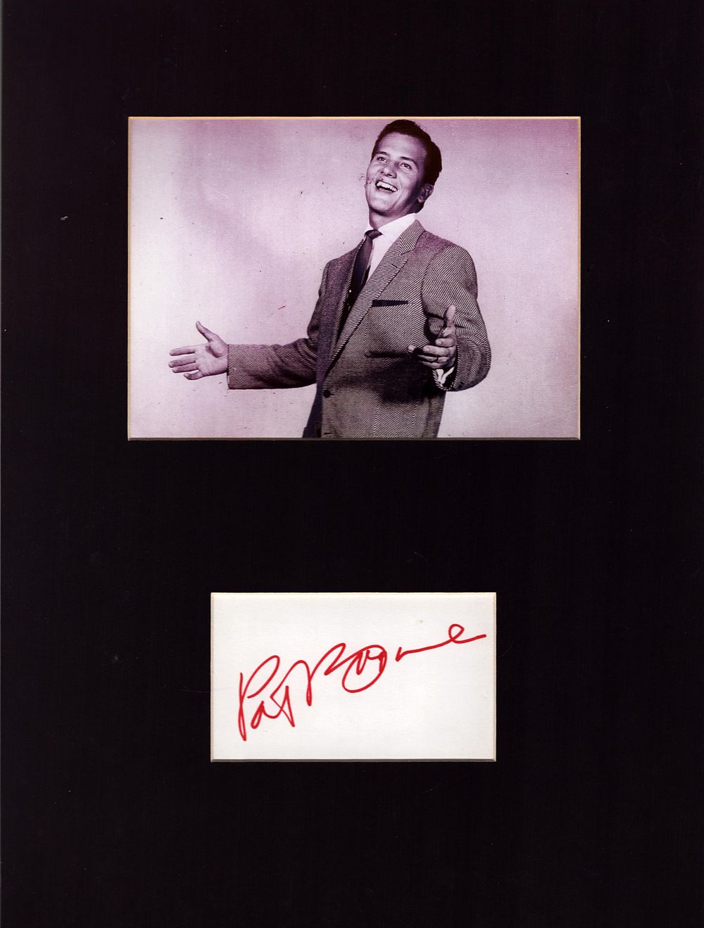 Lot 706: Pat Boone Singer Signed Card With 11x15 Mounted...