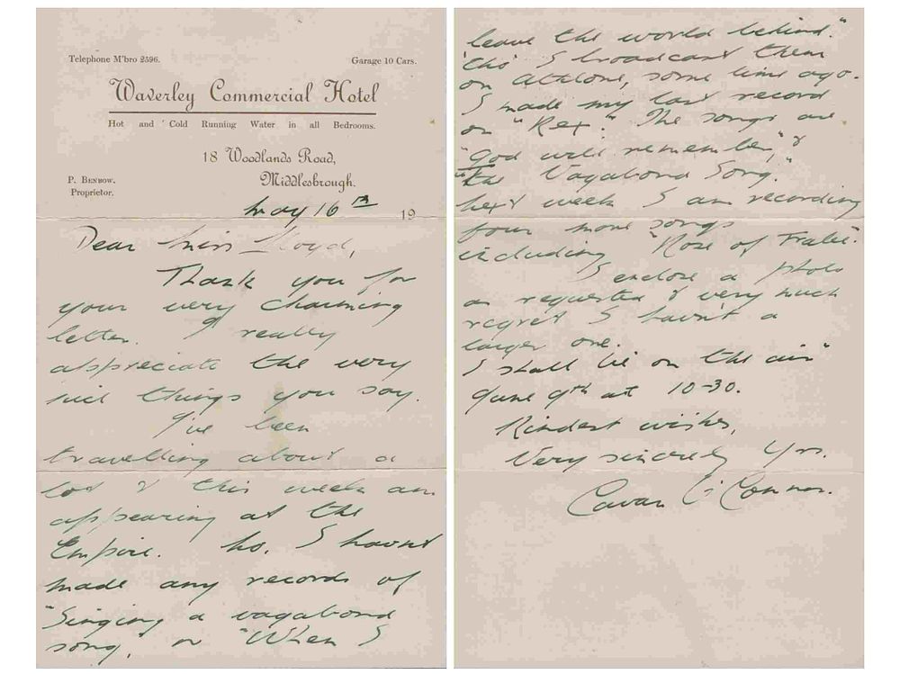Lot 24: Cavan O'Connor signed hand written Thank you letter...