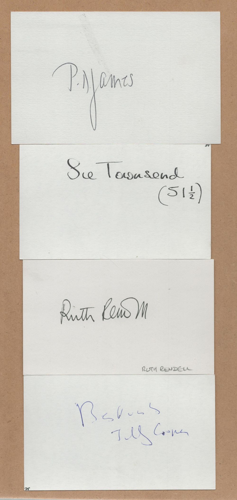 Lot 37: Writers/Author Collection of 4 signed white cards and...