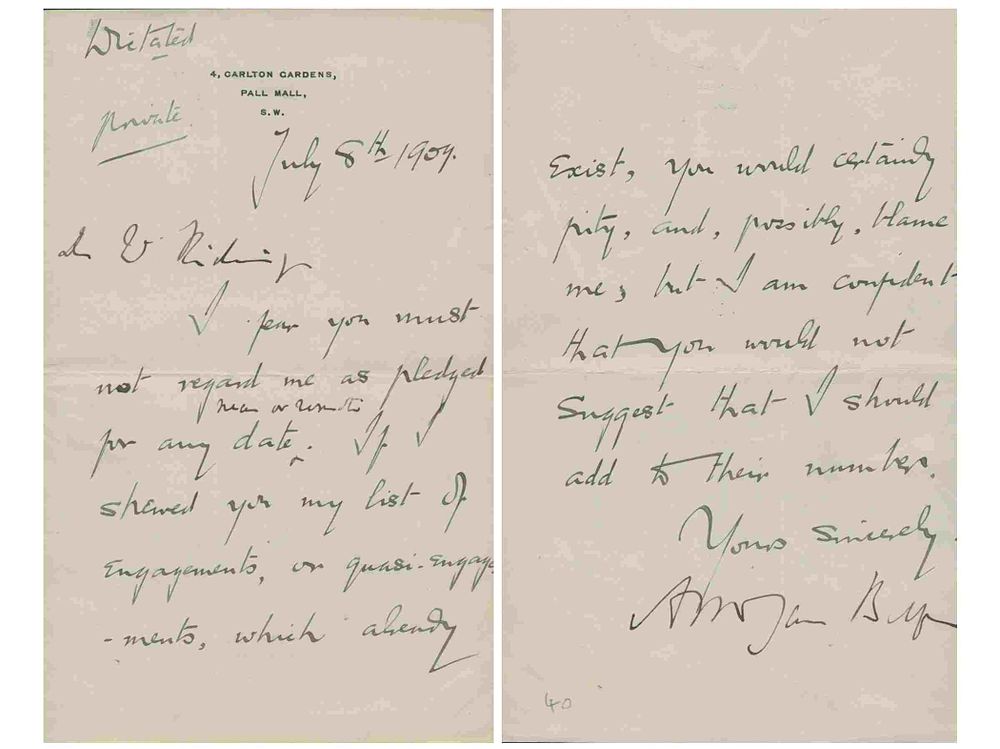 Lot 120: Arthur Balfour signed hand written Letter dated July...